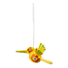 Load image into Gallery viewer, Yellow Hand-Painted Hummingbird Hanging Ornament - Sunshine Hummingbird | NOVICA