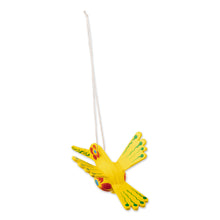 Load image into Gallery viewer, Yellow Hand-Painted Hummingbird Hanging Ornament - Sunshine Hummingbird | NOVICA