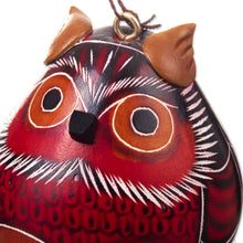 Load image into Gallery viewer, Set of 2 Handmade Dried Gourd Owl Ornaments in Black and Red - Feathers of Wisdom | NOVICA