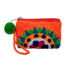 Load image into Gallery viewer, Sun-Themed Handcrafted Orange Coin Purse from Colombia - La Guajira Sun | NOVICA