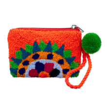 Load image into Gallery viewer, Sun-Themed Handcrafted Orange Coin Purse from Colombia - La Guajira Sun | NOVICA