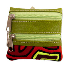 Load image into Gallery viewer, Assorted Mola Embroidered Leather Coin Purse from Colombia - Tropical Treasure | NOVICA