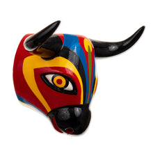 Load image into Gallery viewer, Vibrant Cedar Wood Bull Wall Mask From Colombia - Oneiric Guardian | NOVICA