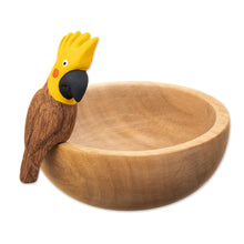 Load image into Gallery viewer, Handmade Cedar Wood Decorative Bowl with a Yellow Cockatoo - Cockatoo Spirit | NOVICA