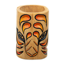 Load image into Gallery viewer, Jaguar-Themed Cedar Wood Pen Holder Crafted in Colombia - Jaguar Gaze | NOVICA