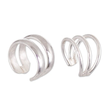 Load image into Gallery viewer, Polished Sterling Silver Modern Ear Cuffs Crafted in Peru - Resonance | NOVICA