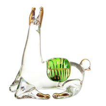 Load image into Gallery viewer, Gilded Clear & Green Glass Llama Figurine Hand-Blown in Peru - Llama's Rest | NOVICA