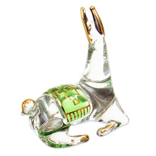 Load image into Gallery viewer, Gilded Clear & Green Glass Llama Figurine Hand-Blown in Peru - Llama's Rest | NOVICA