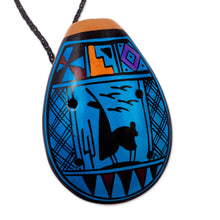 Load image into Gallery viewer, Ceramic Ocarina with Llama Motif Handcrafted in Peru - Blue Wind | NOVICA