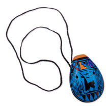 Load image into Gallery viewer, Ceramic Ocarina with Llama Motif Handcrafted in Peru - Blue Wind | NOVICA