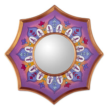 Load image into Gallery viewer, Lilac Floral Star Reverse Painted Glass Mirror - Lilac Star | NOVICA