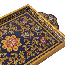 Load image into Gallery viewer, Reverse Painted Glass Serveware Tray from Peru - Royal Blue Garden | NOVICA