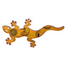 Load image into Gallery viewer, Unique Steel Orange Lizard Wall Art - Cave Art Gecko | NOVICA