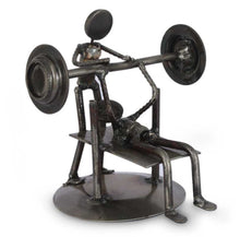 Load image into Gallery viewer, Handcrafted Athlete Recycled Metal Sculpture Mexico - Rustic Weightlifter | NOVICA