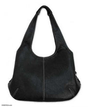 Load image into Gallery viewer, Black Leather Handbag from Mexico - Urban Legend | NOVICA