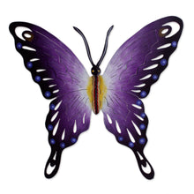Load image into Gallery viewer, Hand Made Purple Butterfly Steel Wall Sculpture Mexico - Soul of Wisdom | NOVICA