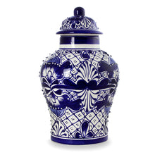 Load image into Gallery viewer, Unique Talavera Style Ceramic Ginger Jar - Cobalt Legacy | NOVICA