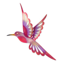 Load image into Gallery viewer, Bird-Themed Steel Wall Sculpture in Pink from Mexico (Large) - Violet Hummingbird | NOVICA