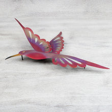 Load image into Gallery viewer, Bird-Themed Steel Wall Sculpture in Pink from Mexico (Large) - Violet Hummingbird | NOVICA