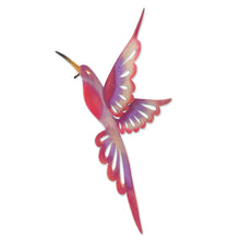 Load image into Gallery viewer, Bird-Themed Steel Wall Sculpture in Pink from Mexico (Large) - Violet Hummingbird | NOVICA