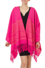 Load image into Gallery viewer, Unique Hot Pink Cotton Patterned Shawl Handwoven in Mexico - Hot Pink Zapotec Treasures | NOVICA