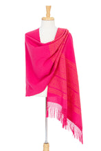 Load image into Gallery viewer, Unique Hot Pink Cotton Patterned Shawl Handwoven in Mexico - Hot Pink Zapotec Treasures | NOVICA