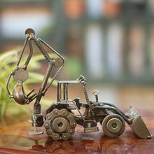 Load image into Gallery viewer, Unique Recycled Metal and Car Parts Sculpture Mexico - Rustic Bulldozer Digger | NOVICA