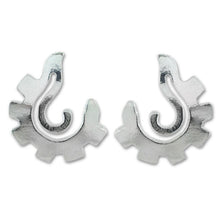 Load image into Gallery viewer, Artisan Crafted Sterling Silver Button Earrings - Aztec Seashell | NOVICA
