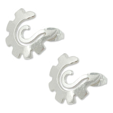 Load image into Gallery viewer, Artisan Crafted Sterling Silver Button Earrings - Aztec Seashell | NOVICA