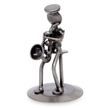 Load image into Gallery viewer, Recycled Car Part Saxophonist Sculpture - Rustic Saxophonist | NOVICA