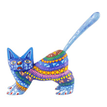 Load image into Gallery viewer, Mexican Alebrije Cat Sculpture - Playful Blue Kitten | NOVICA