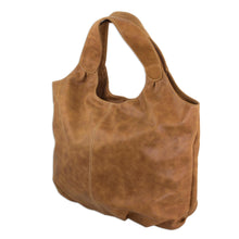 Load image into Gallery viewer, Brown Leather Hobo Handbag Fully Lined with 3 Inner Pockets - Urban Honey | NOVICA