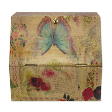 Load image into Gallery viewer, Floral Decoupage Box with Butterflies and Hidden Drawer - Butterfly Enchantment | NOVICA