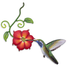 Load image into Gallery viewer, Hummingbird and Red Flower Steel Wall Art Crafted by Hand - Colibri | NOVICA