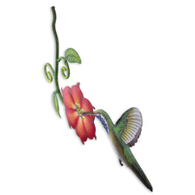 Load image into Gallery viewer, Hummingbird and Red Flower Steel Wall Art Crafted by Hand - Colibri | NOVICA