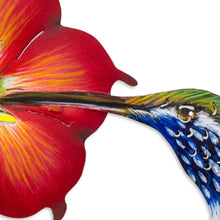 Load image into Gallery viewer, Hummingbird and Red Flower Steel Wall Art Crafted by Hand - Colibri | NOVICA