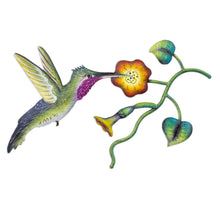 Load image into Gallery viewer, Mexican Hummingbird Steel Wall Art Crafted by Hand - Exotic Nectar in Yellow | NOVICA