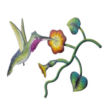 Load image into Gallery viewer, Mexican Hummingbird Steel Wall Art Crafted by Hand - Exotic Nectar in Yellow | NOVICA