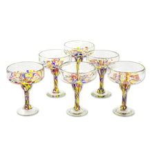 Load image into Gallery viewer, Set of 6 Multicolor Hand Blown Glass Margarita Glasses - Confetti Festival | NOVICA