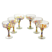 Load image into Gallery viewer, Set of 6 Multicolor Hand Blown Glass Margarita Glasses - Confetti Festival | NOVICA