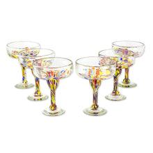 Load image into Gallery viewer, Set of 6 Multicolor Hand Blown Glass Margarita Glasses - Confetti Festival | NOVICA