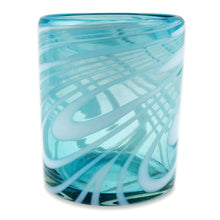 Load image into Gallery viewer, 6 Mexican Hand Blown 11 oz Rock Glasses in Aqua and White - Whirling Aquamarine | NOVICA