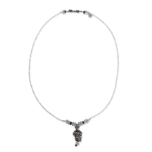 Load image into Gallery viewer, Day of the Dead Silver Necklace with Garnet and Quartz - Cempazuchitl Skull | NOVICA