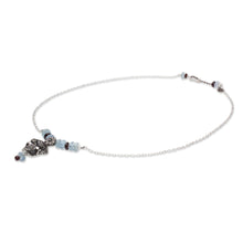 Load image into Gallery viewer, Day of the Dead Silver Necklace with Garnet and Quartz - Cempazuchitl Skull | NOVICA