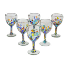 Load image into Gallery viewer, Hand Blown Colorful 8 oz Wine Glasses (Set of 6) - Confetti Festival | NOVICA