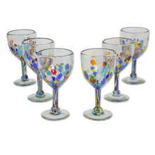 Load image into Gallery viewer, Hand Blown Colorful 8 oz Wine Glasses (Set of 6) - Confetti Festival | NOVICA