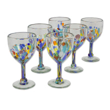 Load image into Gallery viewer, Hand Blown Colorful 8 oz Wine Glasses (Set of 6) - Confetti Festival | NOVICA