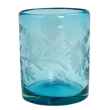 Load image into Gallery viewer, Engraved Pepita Flowers on Hand Blown Rocks Glassed Set of 6 - Aquamarine Sunflowers | NOVICA