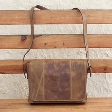 Load image into Gallery viewer, Distressed Brown Leather Boho Style Laptop Case with Pockets - Bohemian VIP | NOVICA