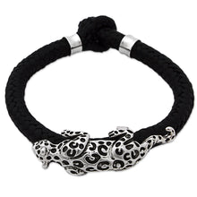 Load image into Gallery viewer, Hand Made Leather Sterling Silver Braided Bracelet Mexico - Life of the Jaguar | NOVICA